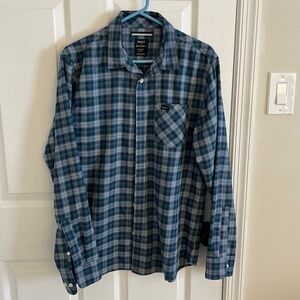 Men’s Light Flannel RVCA Slim Fit Blue Plaid Shirt Size M